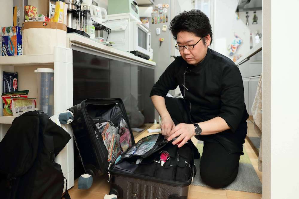 持参した器具で調理開始